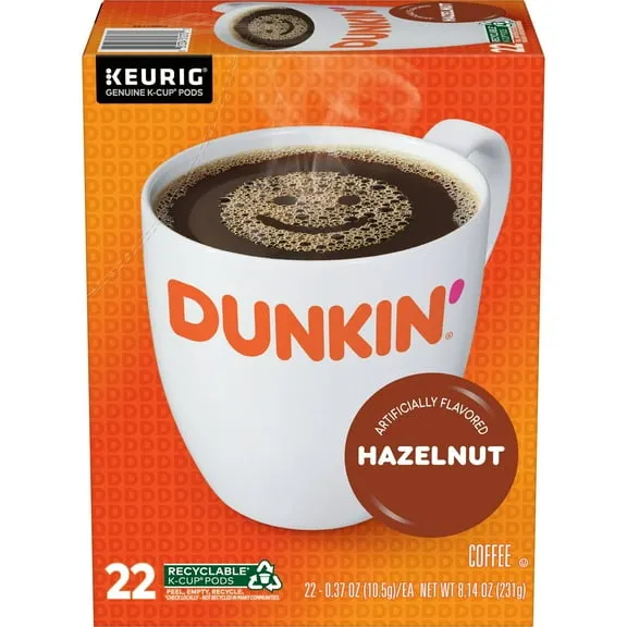 Dunkin Hazelnut Artificially Flavored Coffee, Keurig K Cup Pods, 22 Count Box $18.62 $2.29/oz