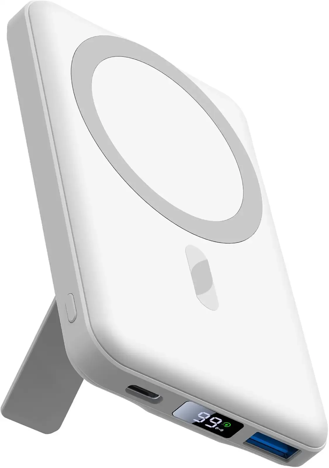 AOGUERBE for Mag-Safe Portable Charger, 10000mAh Magnetic Power Bank 22.5W Fast Charging,Mini Battery Pack Wireless with LED Display&Foldable Stand for iPhone 17/16/15/14/13/12 Series (Polar White)