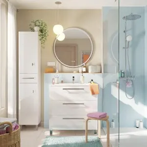 Mueble de baño con lavabo y columna Remix2 Blanco 80x45 cm con 3 cajones