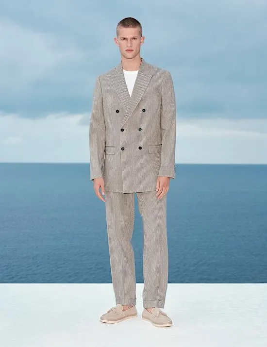 Tailored Fit Italian Performance Linen Blend Pinstripe Suit Jacket