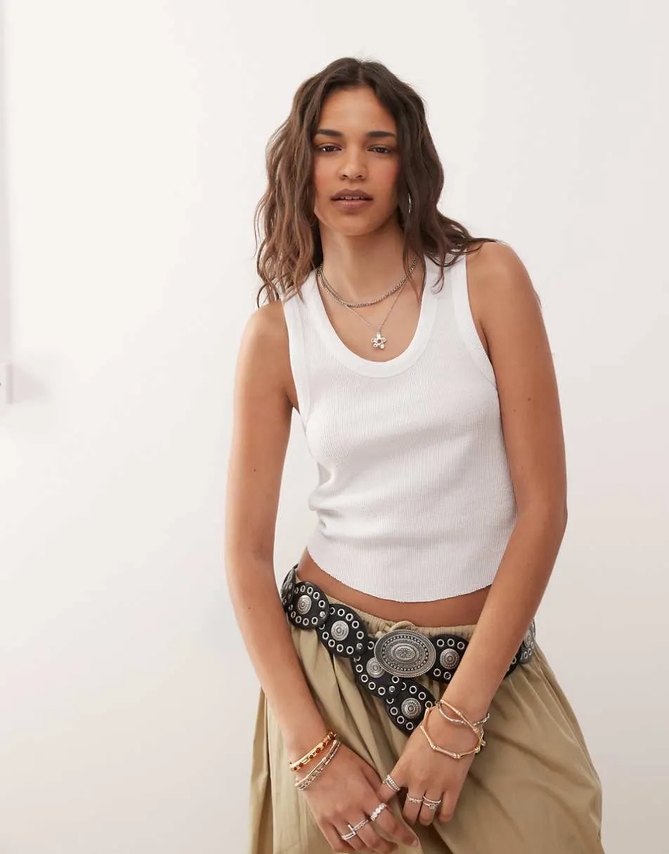COLLUSION waffle vest top in white