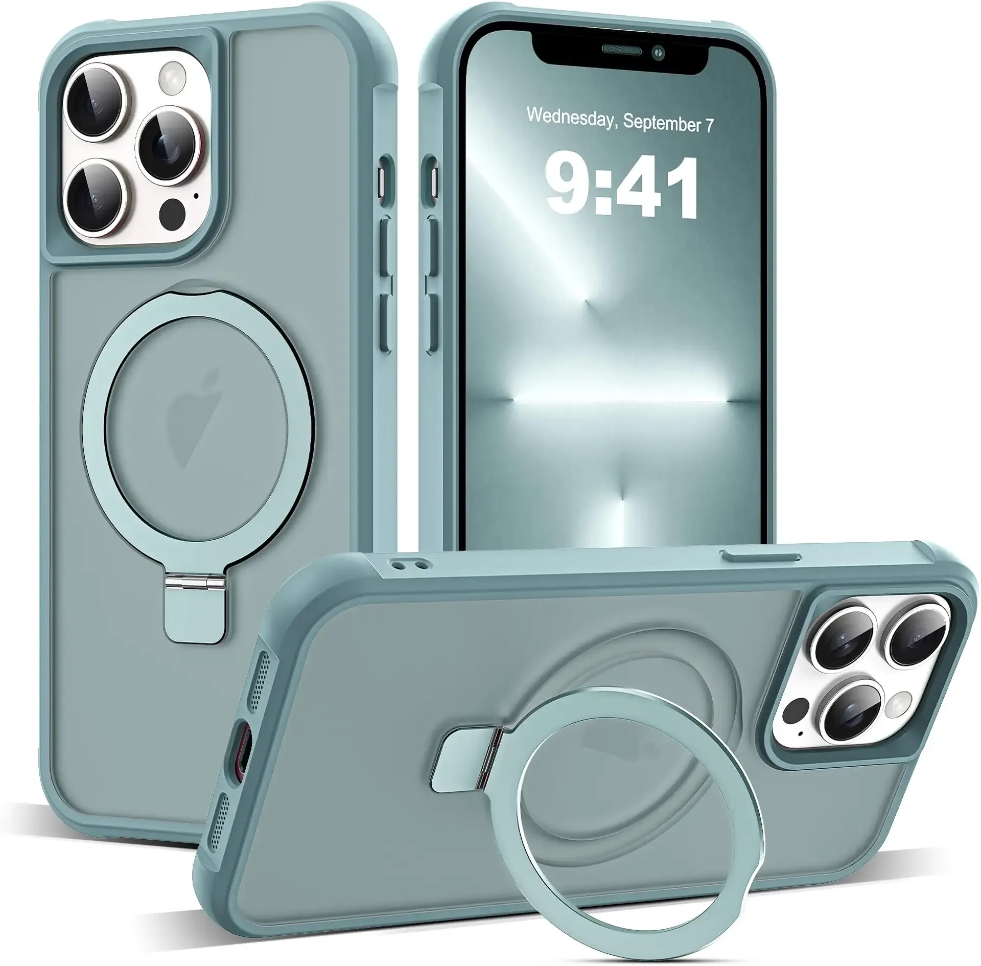 Compatible with iPhone 12 Pro Max Case & iPhone 13 Pro Max Case with Invisible Magnetic O-Ring Stand Translucent Phone Cases 6.7" [Compatible with Mag-Safe][Great Grip Feeling], Blue