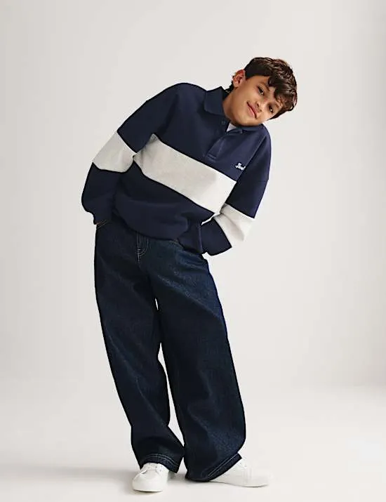 Rugby-Sweatshirt mit hohem Baumwollanteil und Blockfarben (6–16 Jahre)