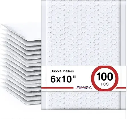 Fuxury Bubble Mailers 6x10" 100 Pack White Padded Envelopes Usable Size 6x9