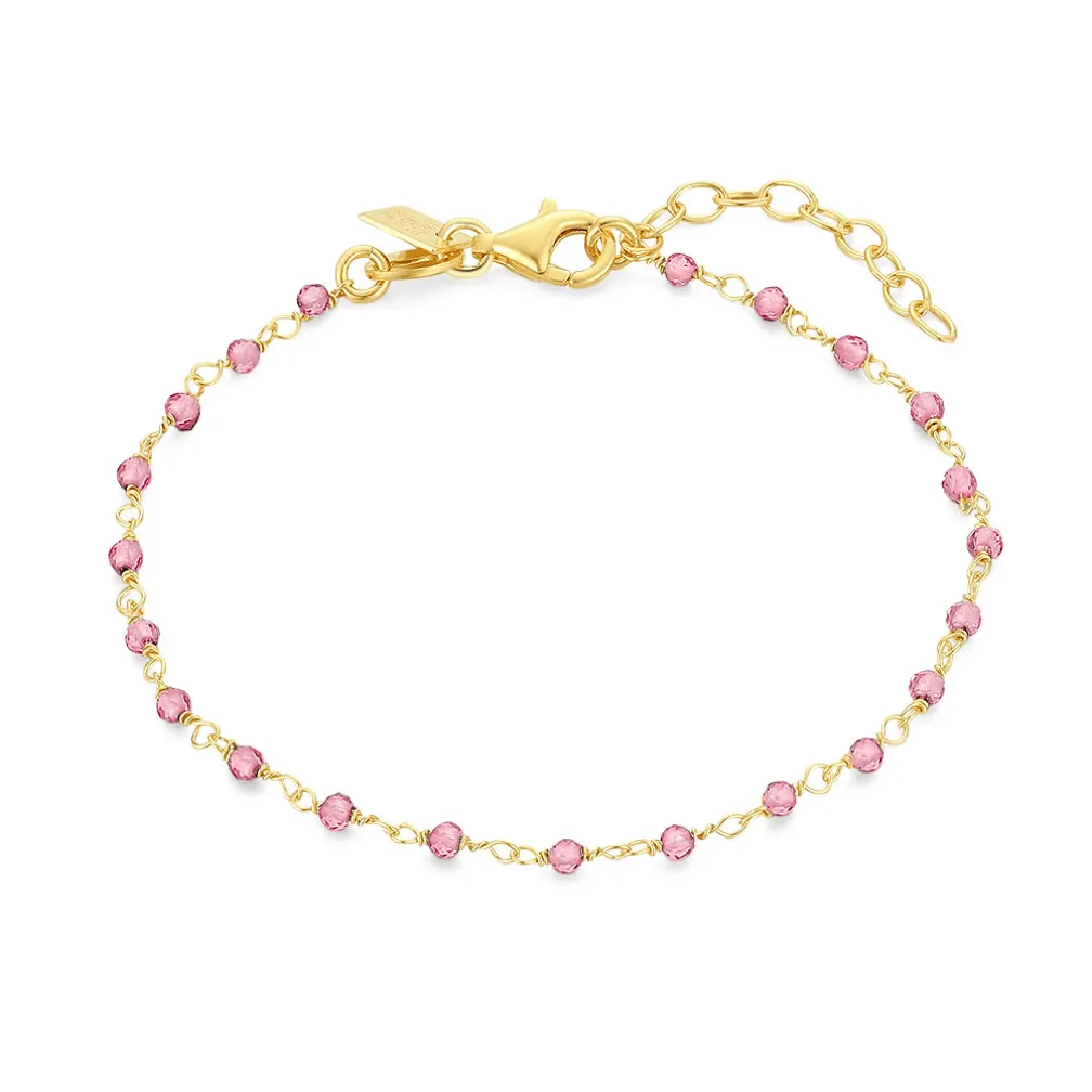 Armband in 18kt verguld zilver, roze steentjes