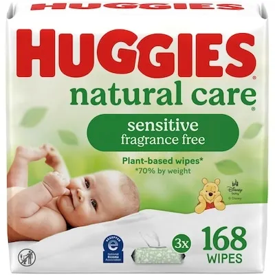 Baby Wipes, Natural Care Sensitive, UNSCENTED, 3 Flip Top Packs, 168 Wipes