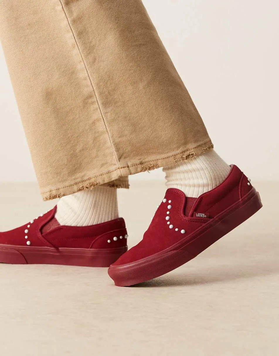 Vans classic slip on trainers with pearl detailing in triple burgundy