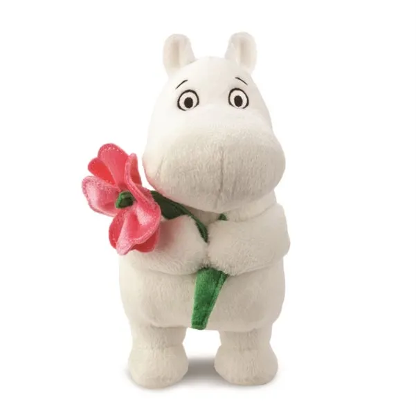 Bamse Mummitrollet Rosa Blomst 17cm Hvit