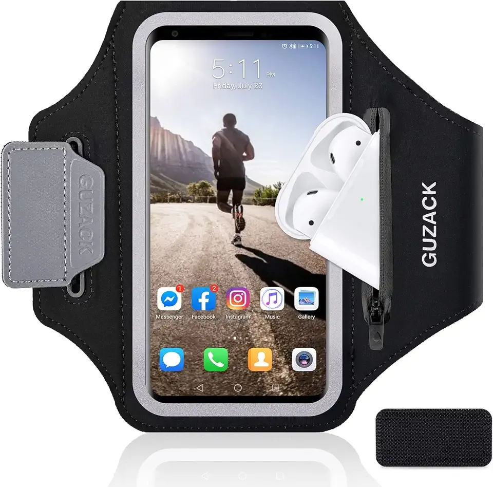 GUZACK Phone Holder for Running with Zipper Pouch, Running Armband for iPhone 17/16/15/14/13/12/11 Pro Max/Plus/XR/XS, Galaxy S25/S24/S23/S22, Cell Phone Arm Holder with Key Pocket & Card Slot