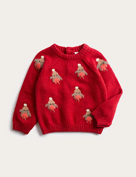 Cotton Blend Robin Knitted Jumper (0 Mths-3 Yrs)