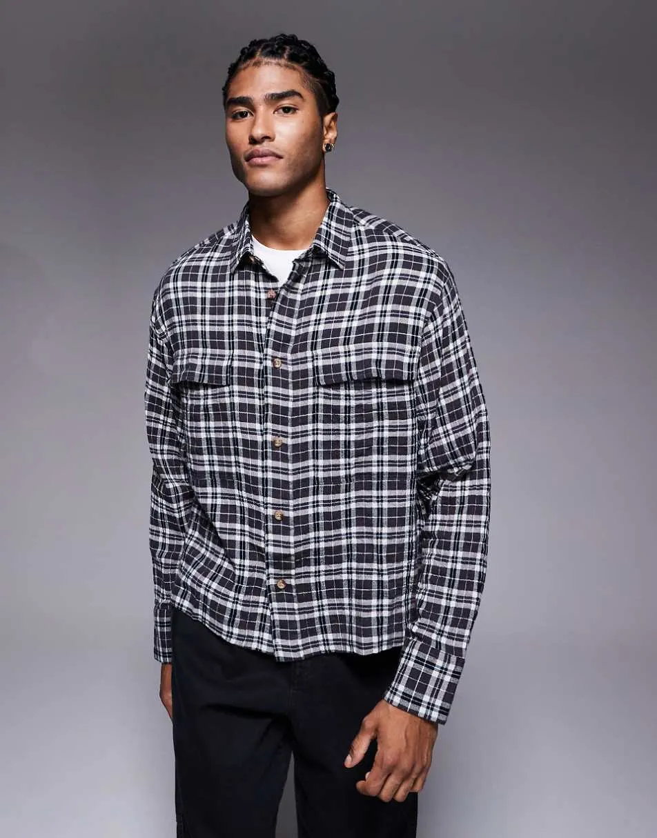 ASOS DESIGN boxy oversized mono check shirt in grey