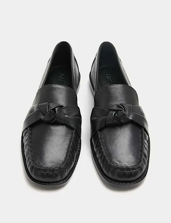 Leather Twist Bow Loafers