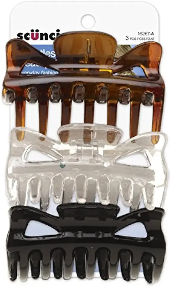 Scunci Effortless Beauty Basic Jaw Clips, Assorted Colors, 3-Count