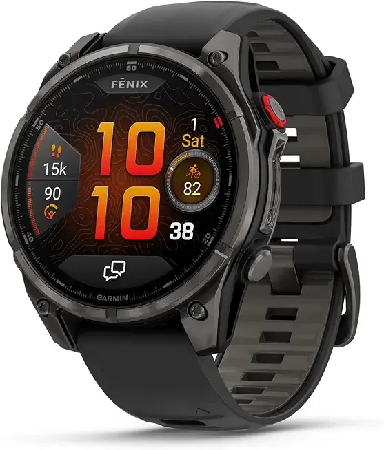 fēnix® 8 Pro, 51mm, AMOLED Display, Premium Connected Multisport GPS Smartwatch, inReach® Technology, Sapphire, Carbon Gray DLC Titanium with Black/Pebble Gray Silicone Band