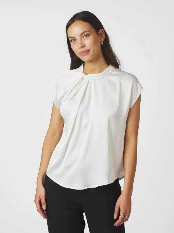 Fleur Drapy Satin Blouse Off White