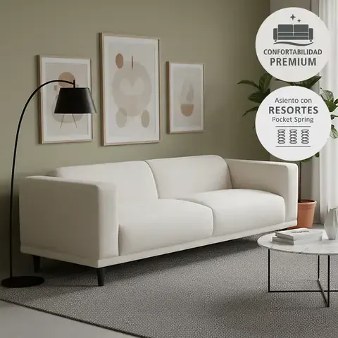Sofá 3 cuerpos Anna 220x92x71 cm Blanco