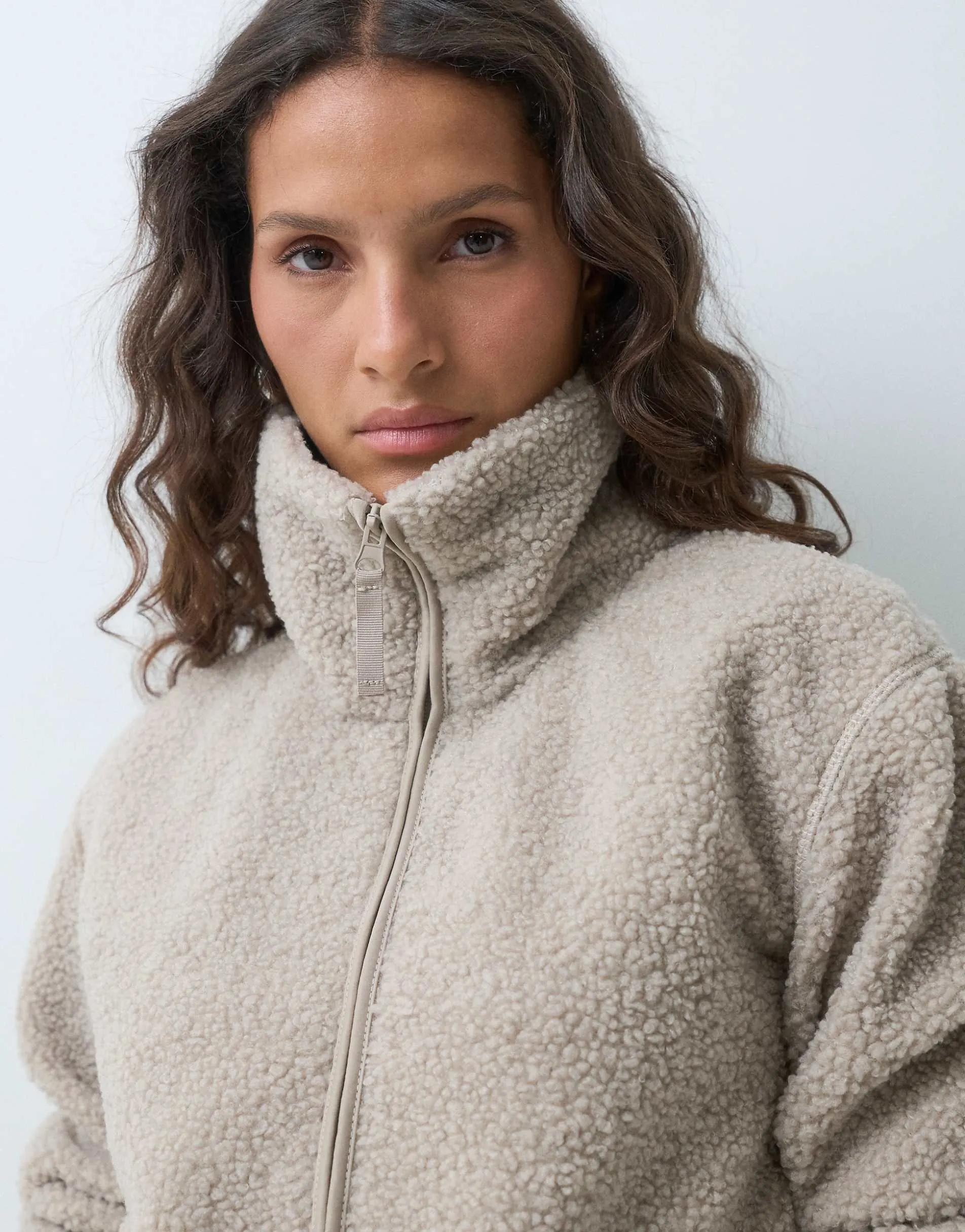 ONLY funnel neck borg fleece in cream