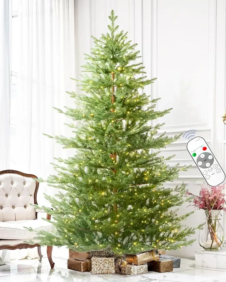 4FT Pre-lit Christmas Tree Fir with Remote Control, 250 Warm White Multi-Color Lights, Hinged/Feel Real/Realistic for Home, Holiday Decoration Dual Color LED Artificial Xmas Tree 4 Feet