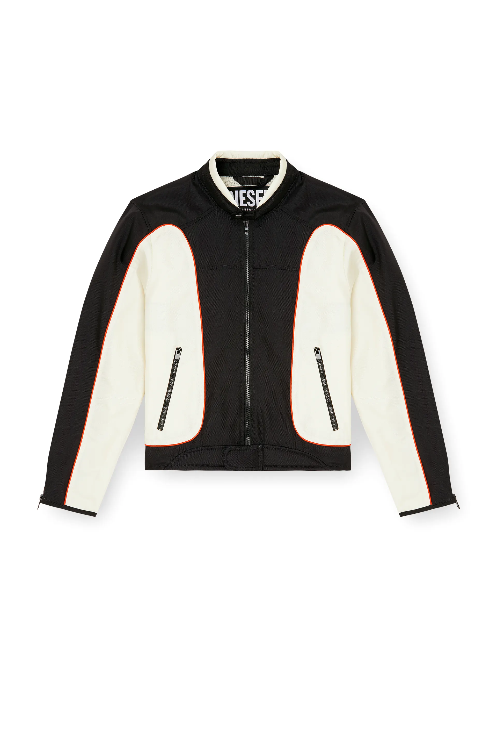 Colour-block biker jacket with piping