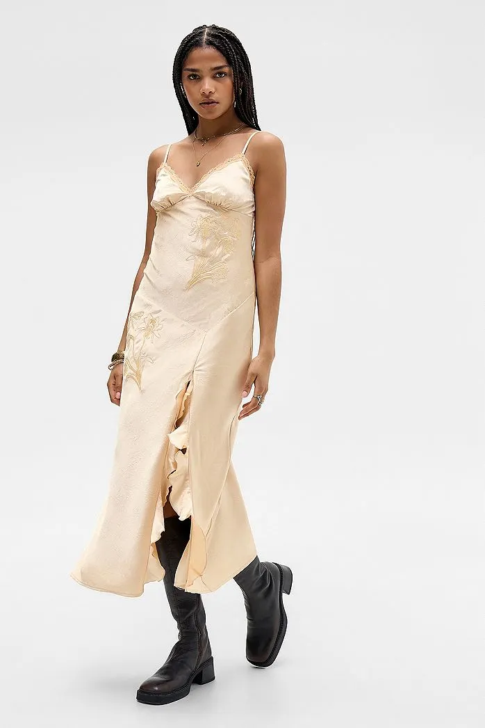 Kiss The Sky Abito Midi in Satin Ricamato Helena
