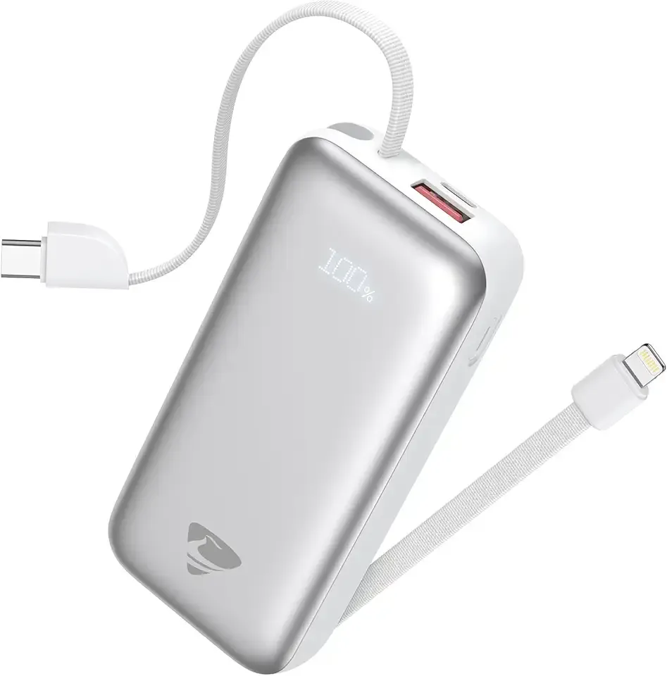 Portable Charger, Power Bank Fast Charging 10000mAh Battery Pack Charger Portable with Built in Cables Travel Essential Portable Power Bank for iPhone 17 16 15 14 13 Samsung Galaxy S24 S23(1Pack)