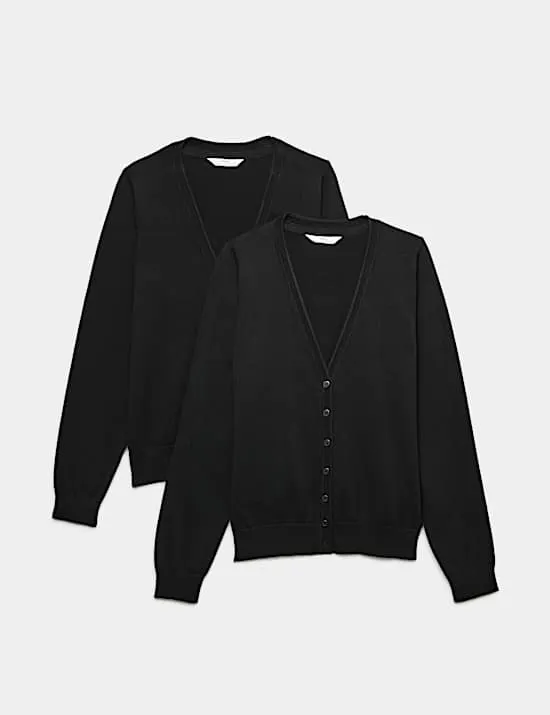 2 Pack Girls' Pure Cotton School Cardigan (3-18 Yrs)