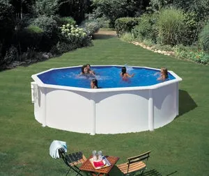 Piscina elevada de acero blanco redonda ø 3.7x 1,2 m con depuradora de cartucho y escalera de seguridad GRE