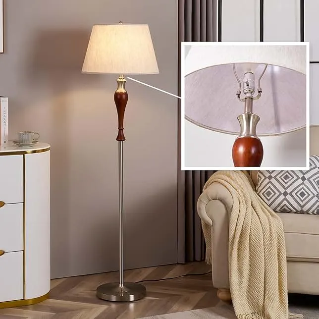 MITELSON Floor Lamp, Mid Century Lamp with Fabric Shade, Modern Standing Lamp with Dimmer Switch and Bulb for Living Room, Rustic R…