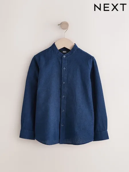 Cream Grandad Collar Linen Mix Long Sleeve Shirt (3-16yrs)