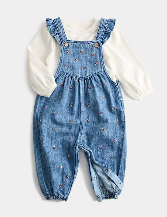 2-teiliges Denim-Latzhosen-Outfit mit hohem Baumwollanteil (0–3 J.)