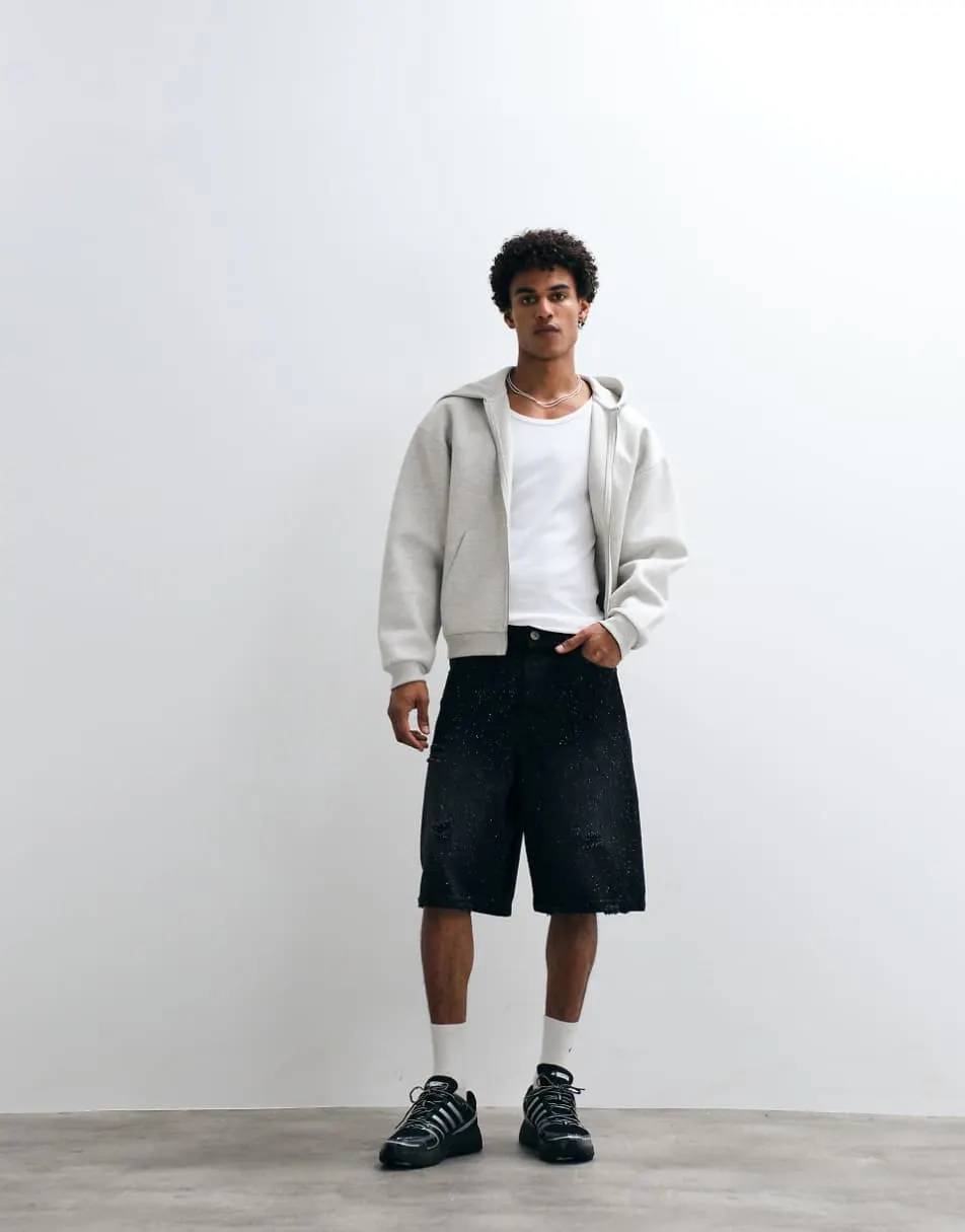 Courtside distressed denim shorts in black