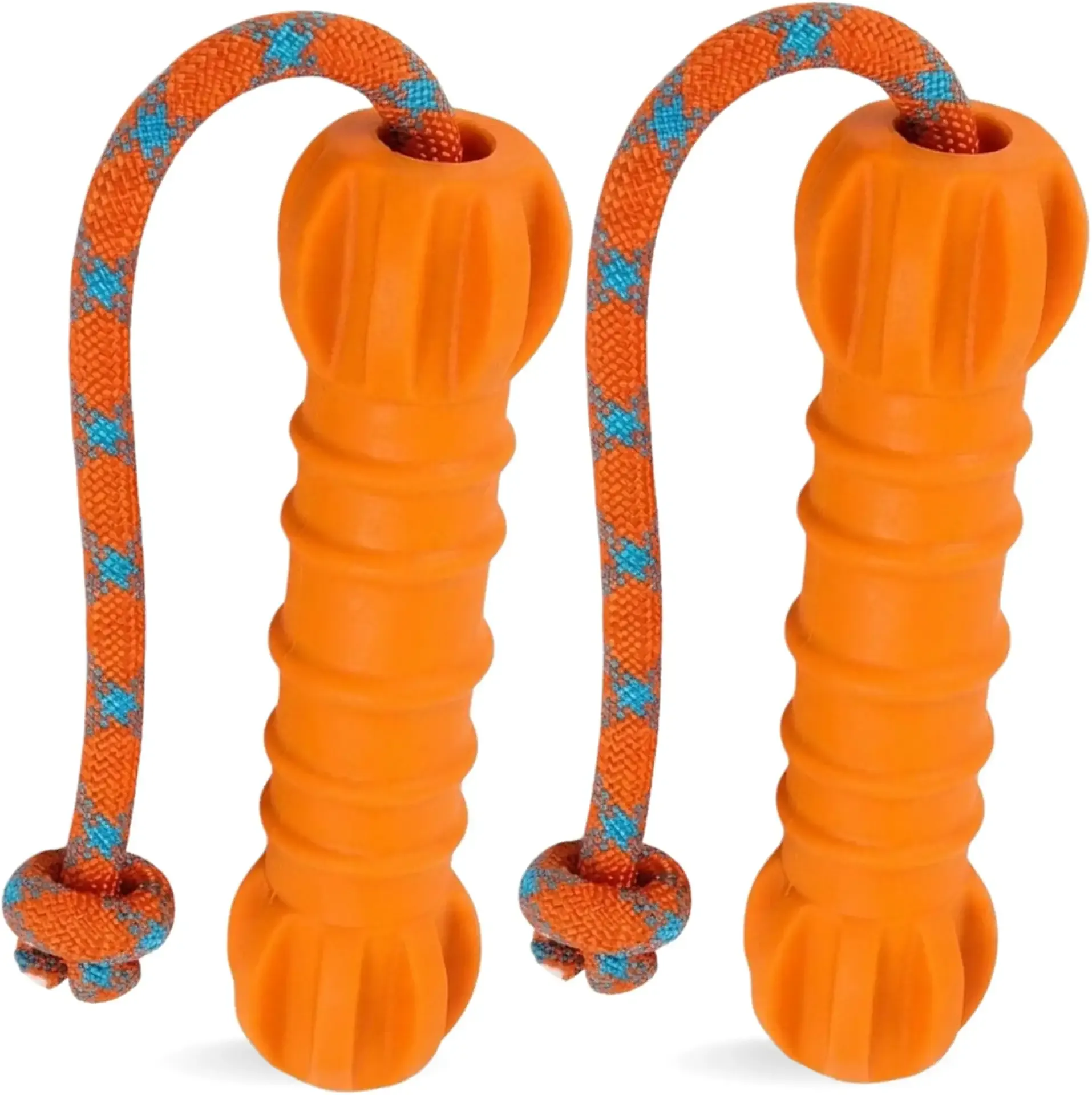Dog Water Toys 2 Pack, Floating Fetch Bumper with Rope Handle | Bright orange high visibility float, easy to track in pools, lakes, and open beach water during fetch and retrieval