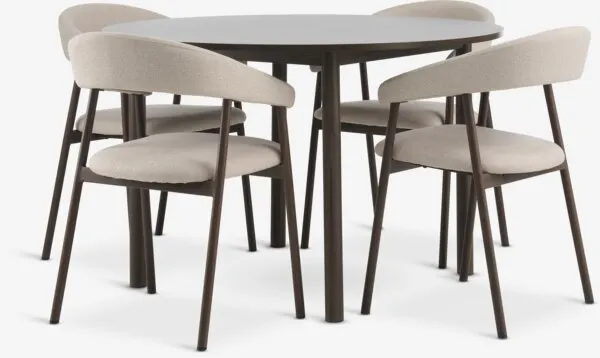 ALSTED Ø120 tafel donker eiken + 4 EJSING beige/donker eiken
