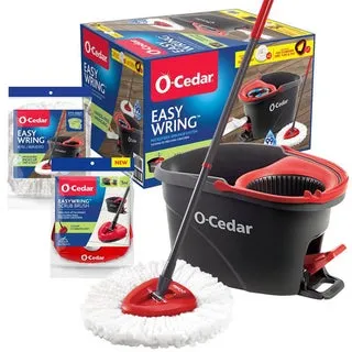 O-Cedar EasyWring Spin Mop & Bucket System with 2 Microfiber Mop Heads + 1 Scrubber