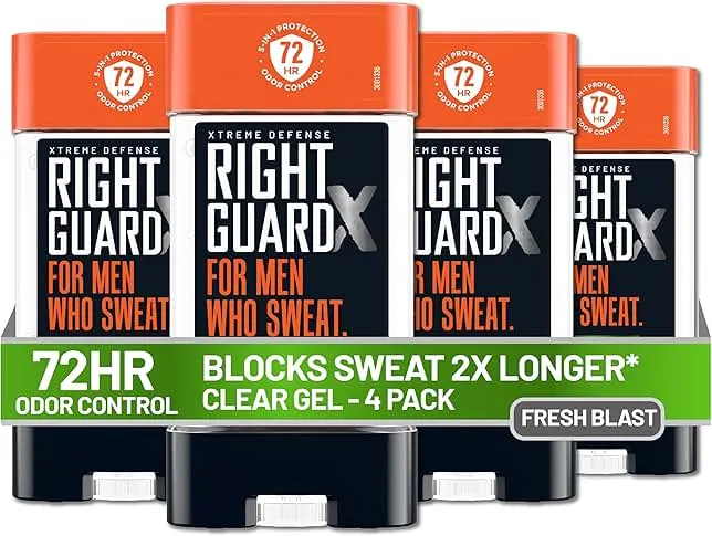 Right Guard Xtreme Defense Antiperspirant Deodorant Gel, Fresh Blast Scent - 5-in-1 Deodorant Men Can Trust, 72-Hour Odor Control, Invisible Gel for Men, 4 oz (4 Pack)