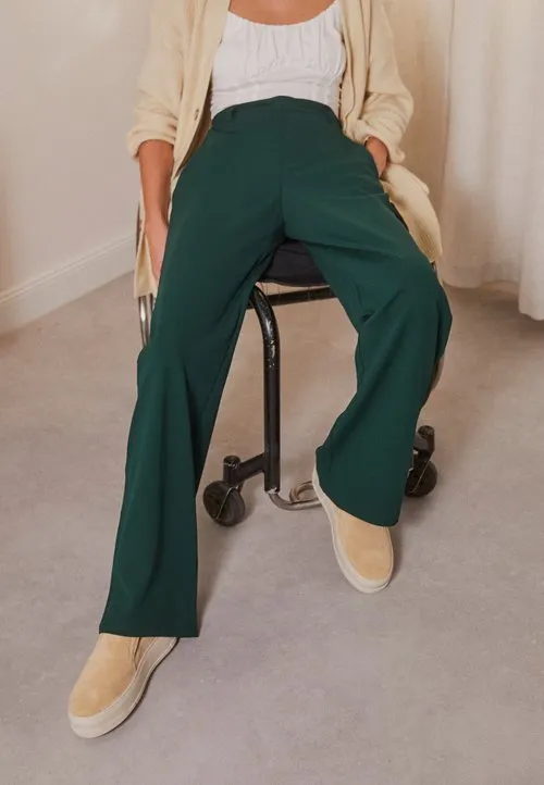 WIDE LEG BUSINESS PANTS - Wide leg - dark green