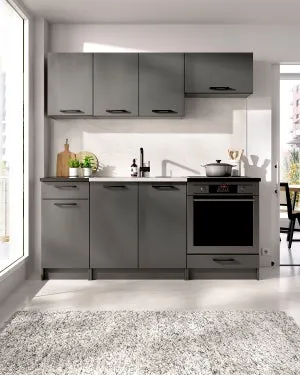 Cocina modular kirsten con módulo de horno y 180cm ancho negro y grafito para hogar moderno mueble de almacenaje - Homekit