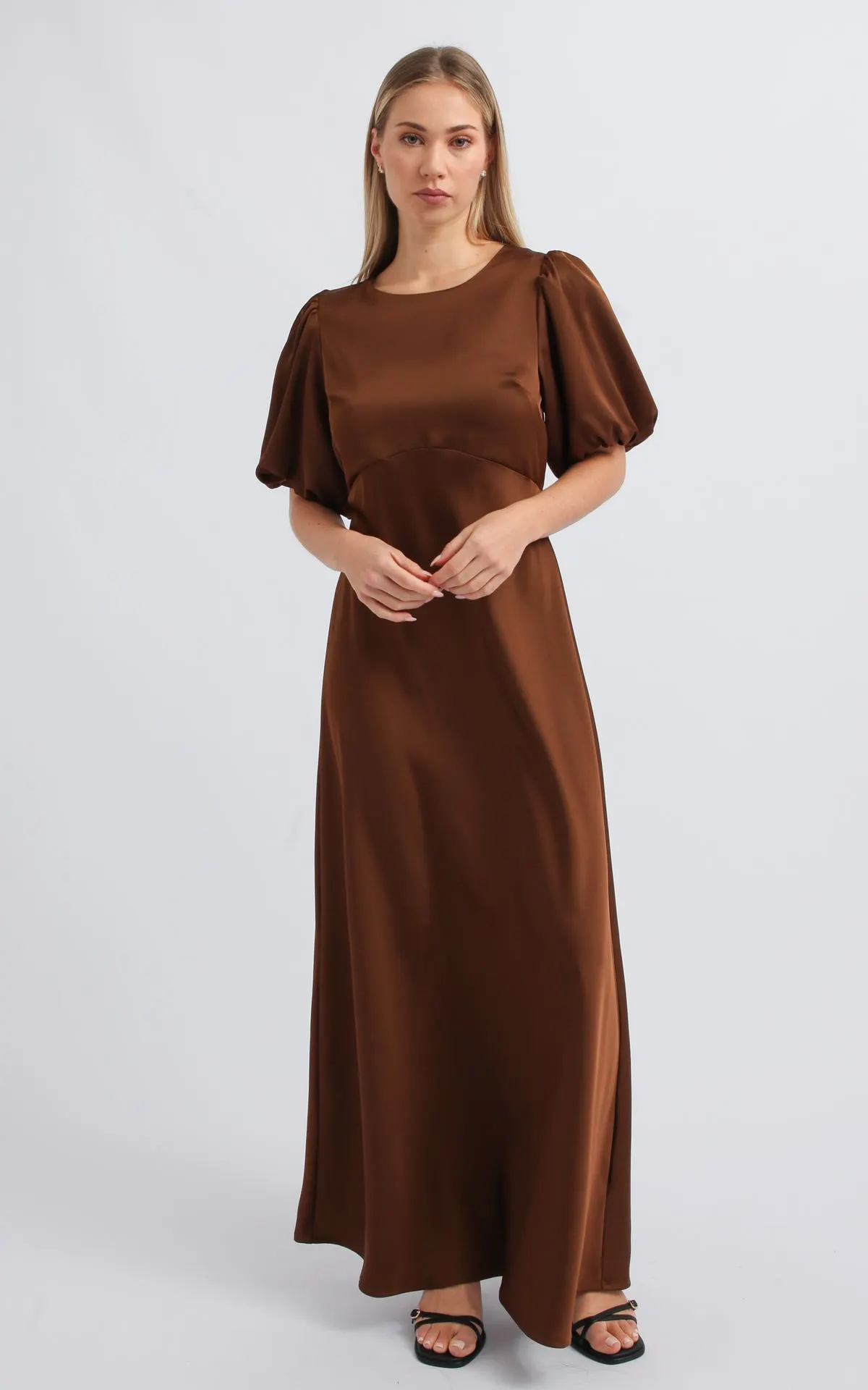 Satin Puff Sleeve Slip Gown