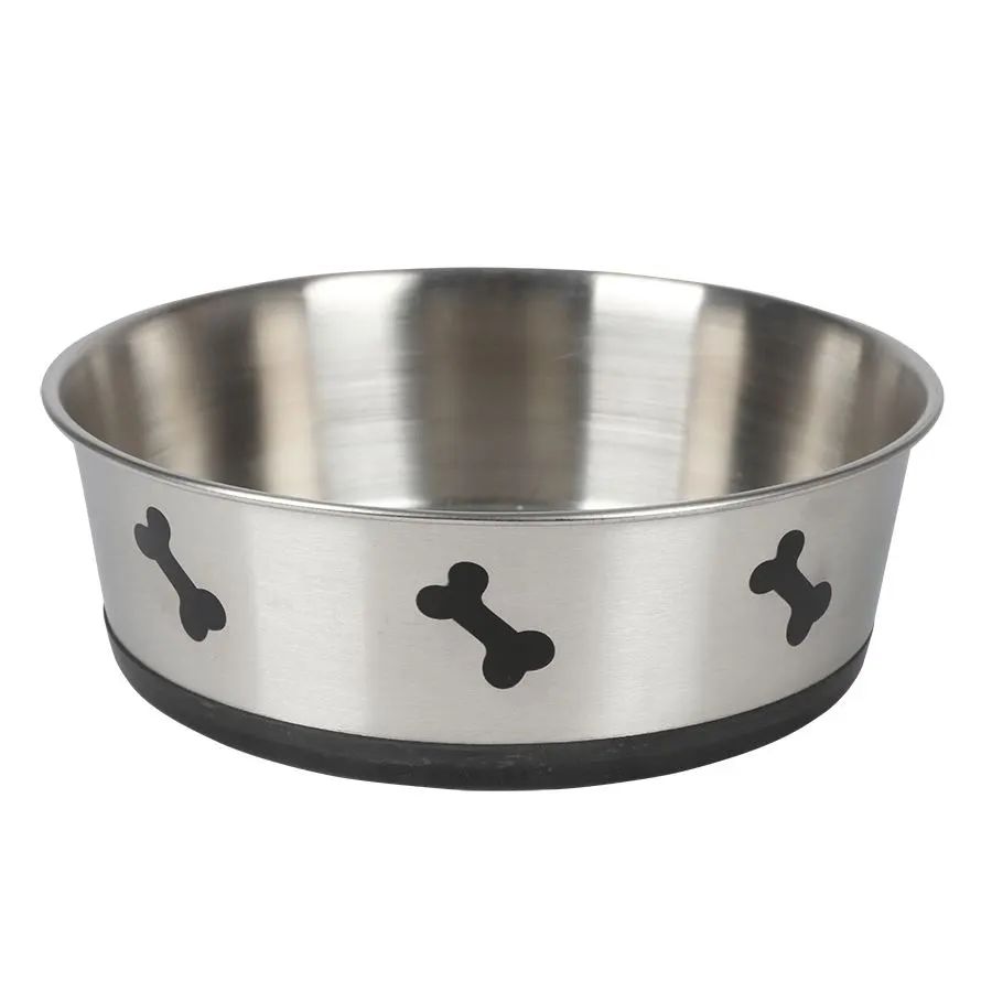Edelstahl-Hundenapf mit Anti-Rutsch-Boden Knochen 2 Liter
