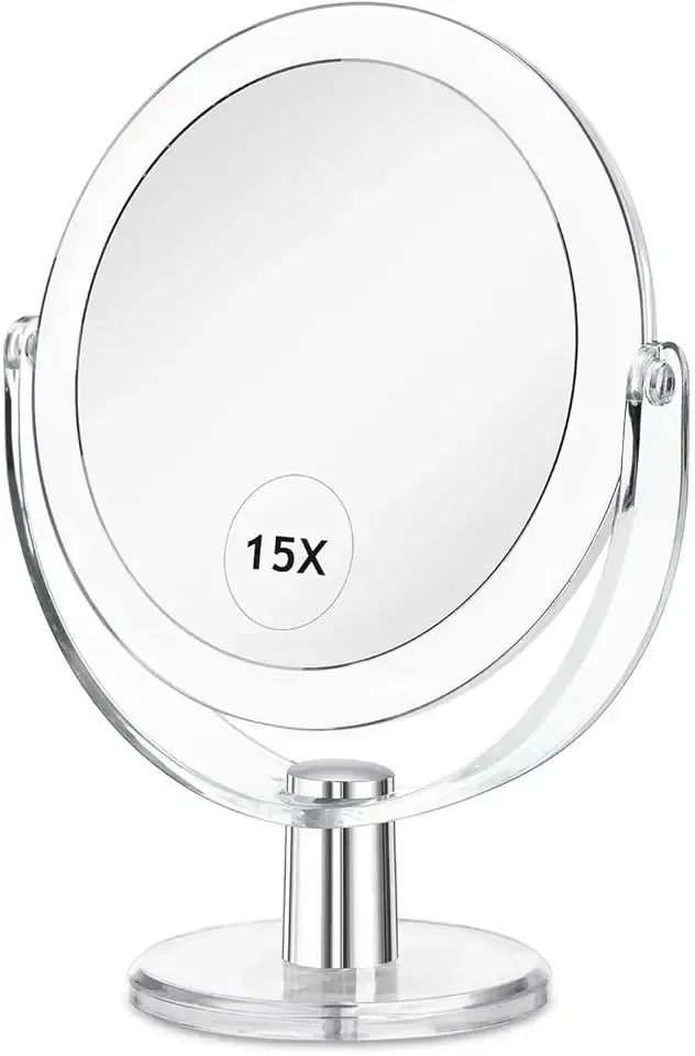 Vanity Makeup Mirror with Stand, 1X/15X Magnification Double Sided 360 Degree Swivel, Portable Table Desk Counter top Magnifying Mirror, Tabletop Bathroom Shaving Mirror, 6.25 Inch