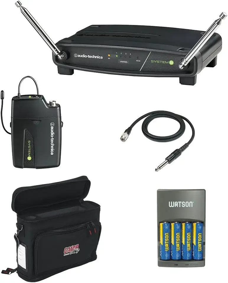 Audio-Technica ATW-901A/G System 9 VHF Wireless Unipak System with AT-GcW Guitar/Input Cable, GM-1W Mobile Pack & 4-Hour Rapid Charger Kit