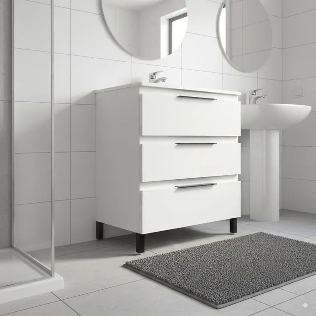 Conjunto Aprilia de mueble y encimera en medida 60 cm, acabado blanco con tirador directivo
