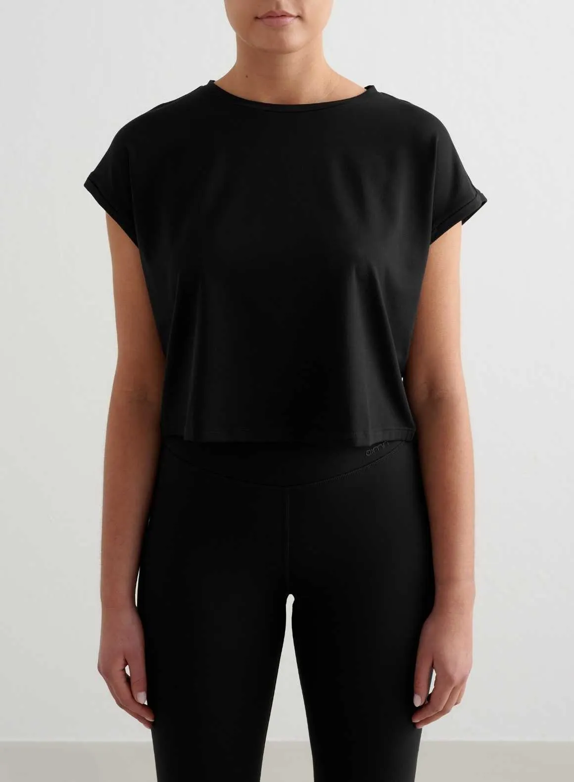Black Soft Basic Roll Sleeve Top