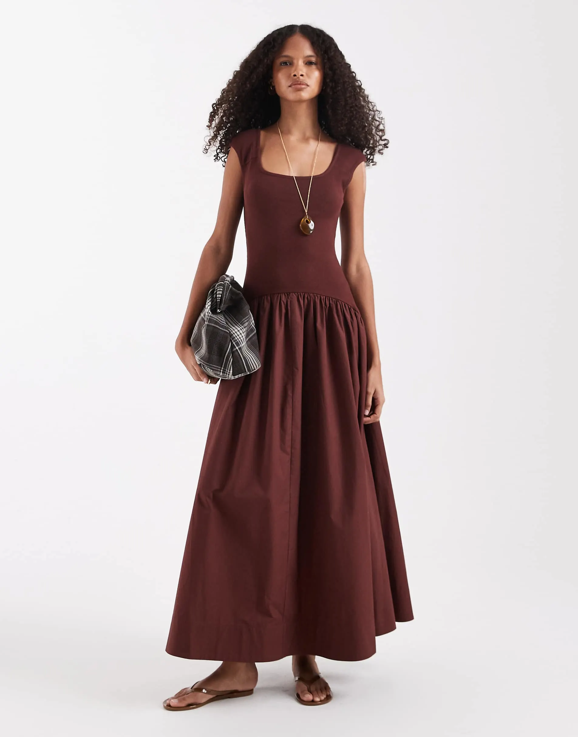 ASOS DESIGN sleeveless scoop neck hybrid maxi dress in warm chocolate