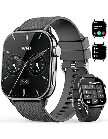 MFVLP Smart Watch for Men Women, 1.85'' AMOLED HD Fitness Watch with 120+ Sports Modes, Bluetooth Call/Heart Rate/Sleep Monitor/Pedometer, Smartwatch for Android iOS, IP68 Waterproof, Light Black
