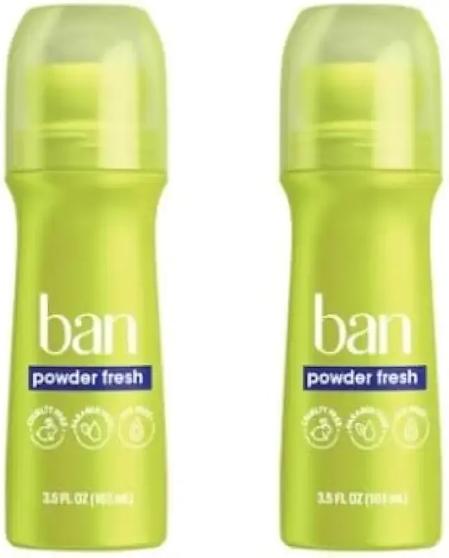 Ban ~Antiperspirant Deodorant Invisible Roll-On, Powder Fresh, 3.5 oz, 2 Pack, for Women and Men