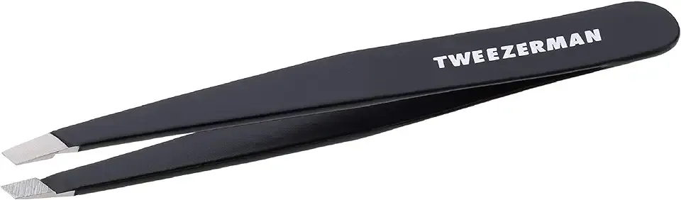 Tweezerman Black Stainless Steel Slant Tweezer - Eyebrow Tweezers for Women and Men