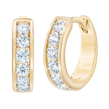 Round Brilliant 0.50 ctw VS2 Clarity, I Color Diamond 14kt Gold Channel Set Hoop Earrings