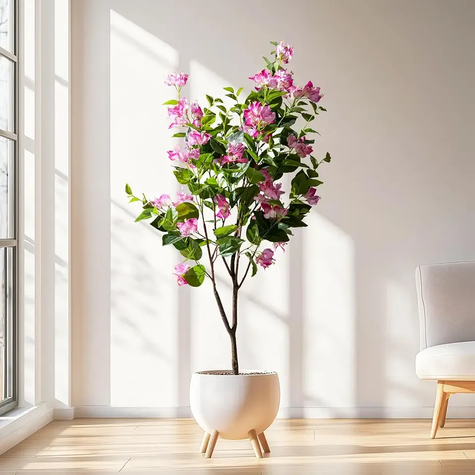 4FT Artificial Bougainvillea Tree Artificial Tree Tall Potted Fake Bougainvillea Trees for Outdoor Indoor Lifelike Potted Faux Plants with Wood Trunk and Flowers Office Wedding Home Decor