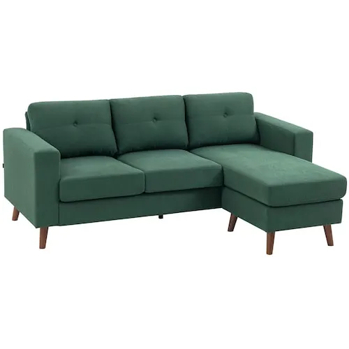 Sectional Sofa with Changeable Chaise Lounge, Dark Green